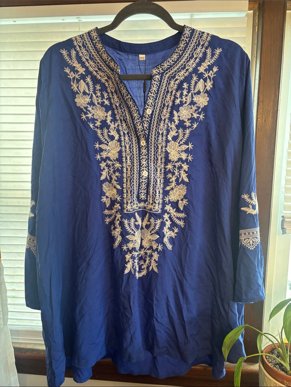 Boho Embroidered Blue Tunic